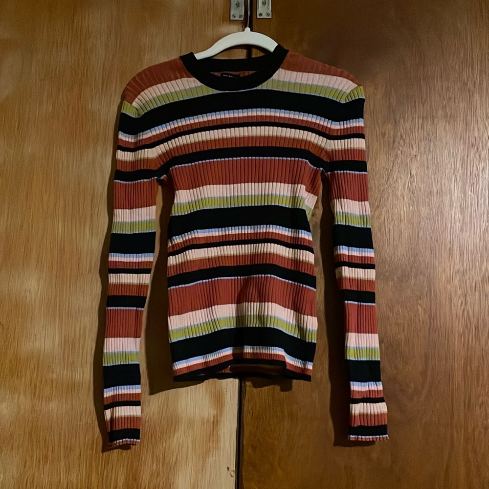 Who What Wear Fitted Multi Colored Striped Shirt